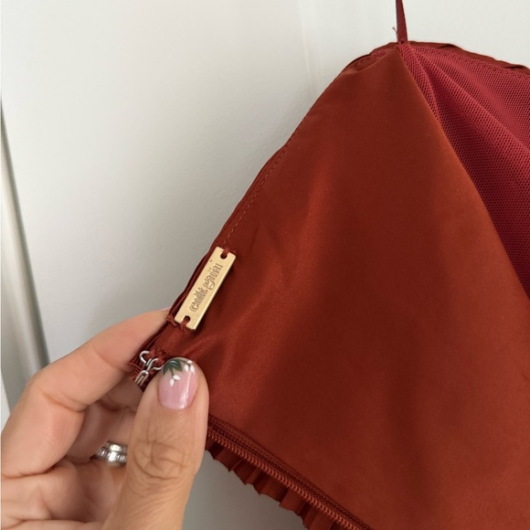 Cult Gaia Charlique Pleated Plisse Satin Strapless Mini Dress Copper - Picture 10 of 13